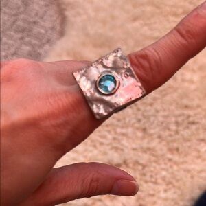 Vintage Art Deco Square Silver Ring with Blue Gem